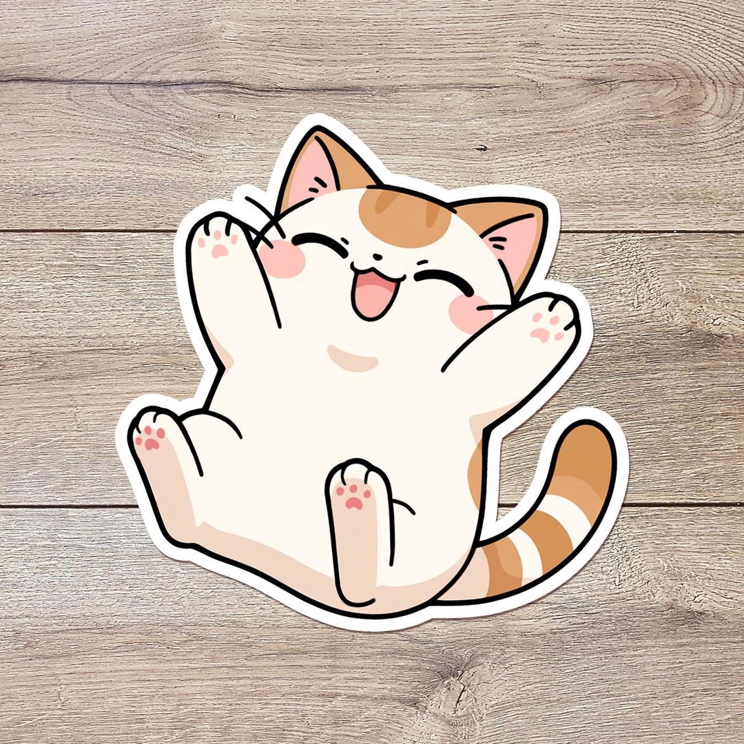 Comfortable Cat Sticker Happy Cat Sticker | Waterproof Vinyl Decal, Laptop Sticker - Etsy