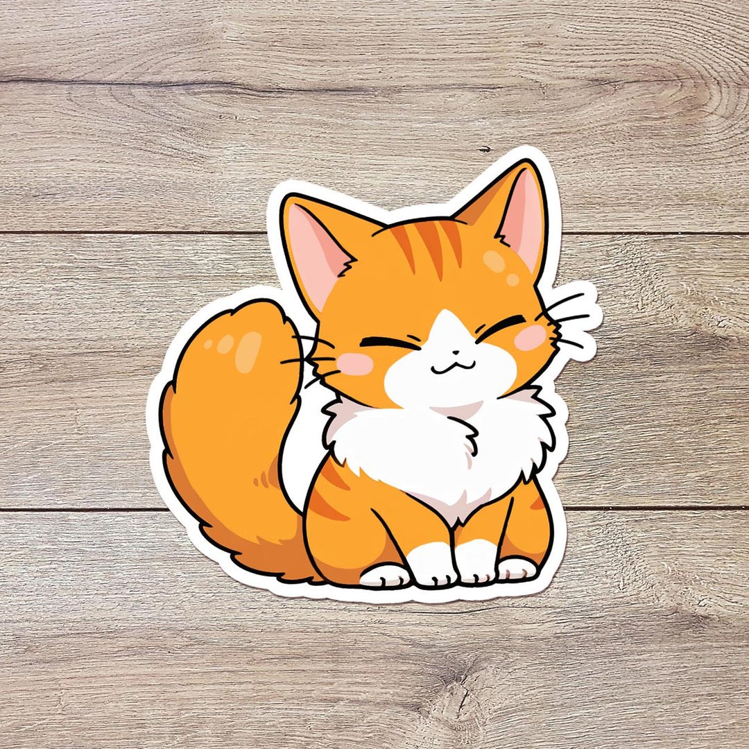 Orange Cat Sticker | Kiss-cut Vinyl Sticker, Laptop Decal - Etsy