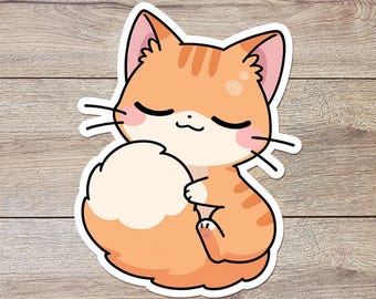Pegatina de gato naranja adorable / Vinilo troquelado, calcomanía para portátil