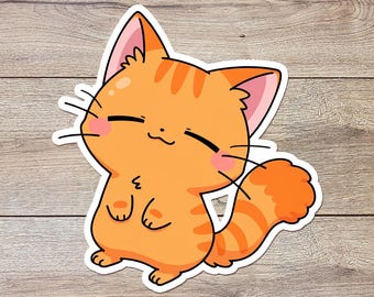 Pegatina de gato atigrado naranja / Vinilo brillante para portátil