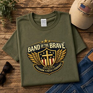 Patriotic Biker T-Shirt, American Flag & Cross, America 250, 1776 Freedom, 4th of July, Front Print Tee image 1