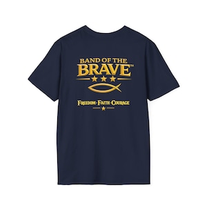 Christian Patriotic T-Shirt, Fish Symbol, America 250, 1776 Freedom, 4th of July, Back Print Tee, Band of the Brave image 12