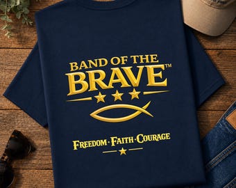 Christian Patriotic T-Shirt, Fish Symbol, America 250, 1776 Freedom, 4th of July, Back Print Tee, Band of the Brave