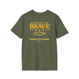 Christian Patriotic T-Shirt, Fish Symbol, America 250, 1776 Freedom, 4th of July, Back Print Tee, Band of the Brave image 14