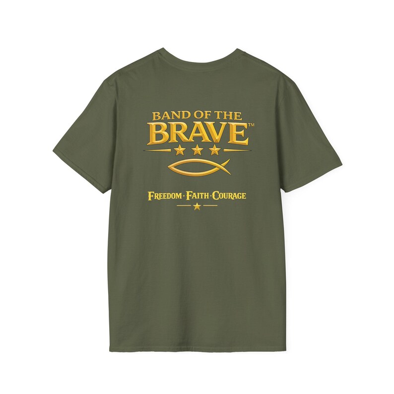 Christian Patriotic T-Shirt, Fish Symbol, America 250, 1776 Freedom, 4th of July, Back Print Tee, Band of the Brave image 14