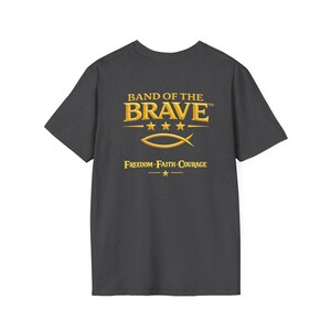 Christian Patriotic T-Shirt, Fish Symbol, America 250, 1776 Freedom, 4th of July, Back Print Tee, Band of the Brave image 13