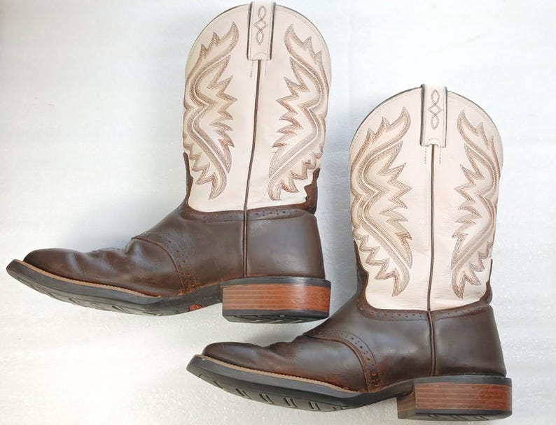 Stivali da cowboy Justin 8.5 EE in pelle bicolore marrone beige rodeo immagine 5