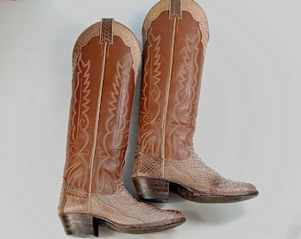 Stivali da cowboy Justin 1879 Vintage in pelle di pitone marrone, taglia 6B