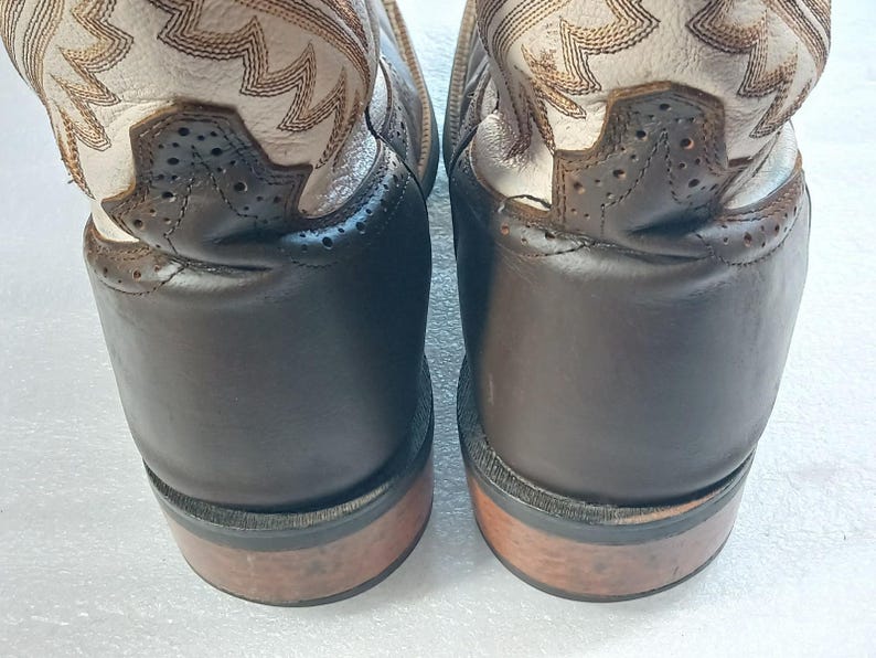 Stivali da cowboy Justin 8.5 EE in pelle bicolore marrone beige rodeo immagine 16