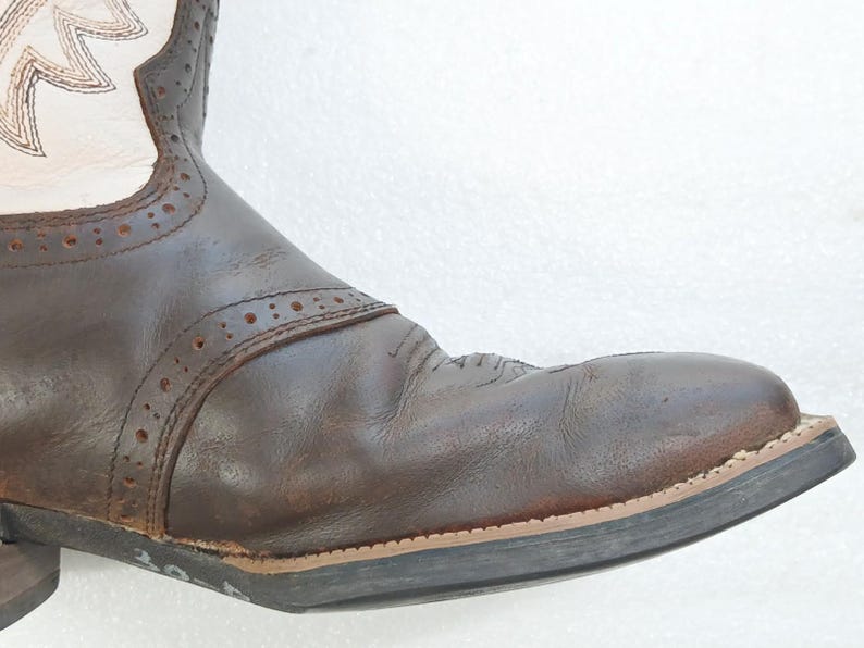 Stivali da cowboy Justin 8.5 EE in pelle bicolore marrone beige rodeo immagine 11