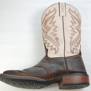 Stivali da cowboy Justin 8.5 EE in pelle bicolore marrone beige rodeo immagine 7