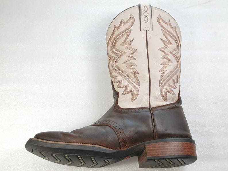 Stivali da cowboy Justin 8.5 EE in pelle bicolore marrone beige rodeo immagine 7