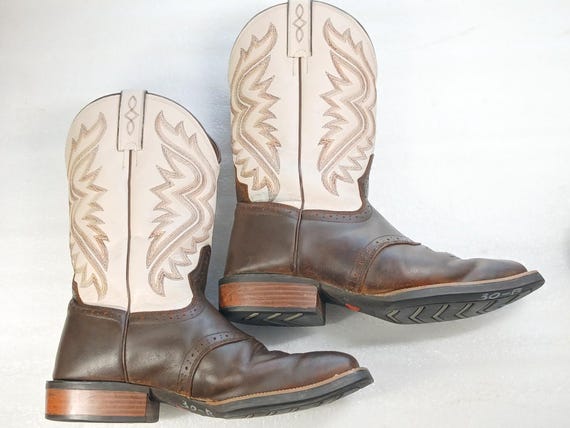 Justin Cowboy Boots 8.5 EE Brown Beige Two-Tone Leather Rodeo