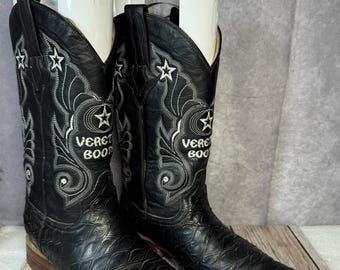 Botas Veretta vintage de cuero negro, estilo vaquero, para mujer, talla US 7