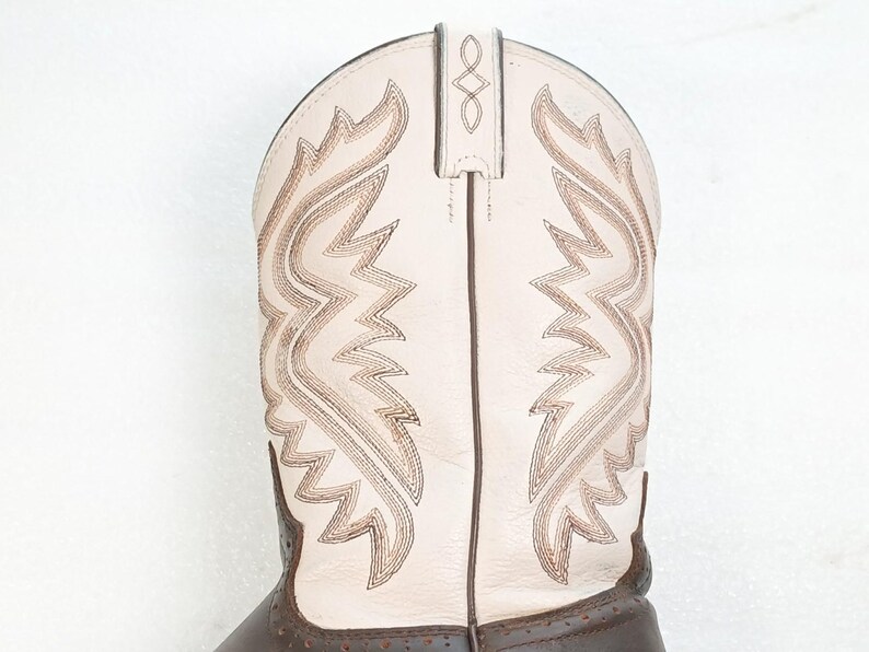 Stivali da cowboy Justin 8.5 EE in pelle bicolore marrone beige rodeo immagine 6