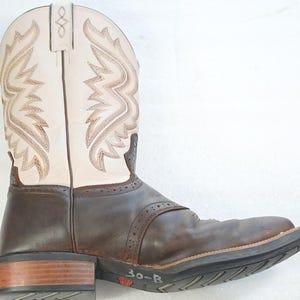 Stivali da cowboy Justin 8.5 EE in pelle bicolore marrone beige rodeo immagine 10