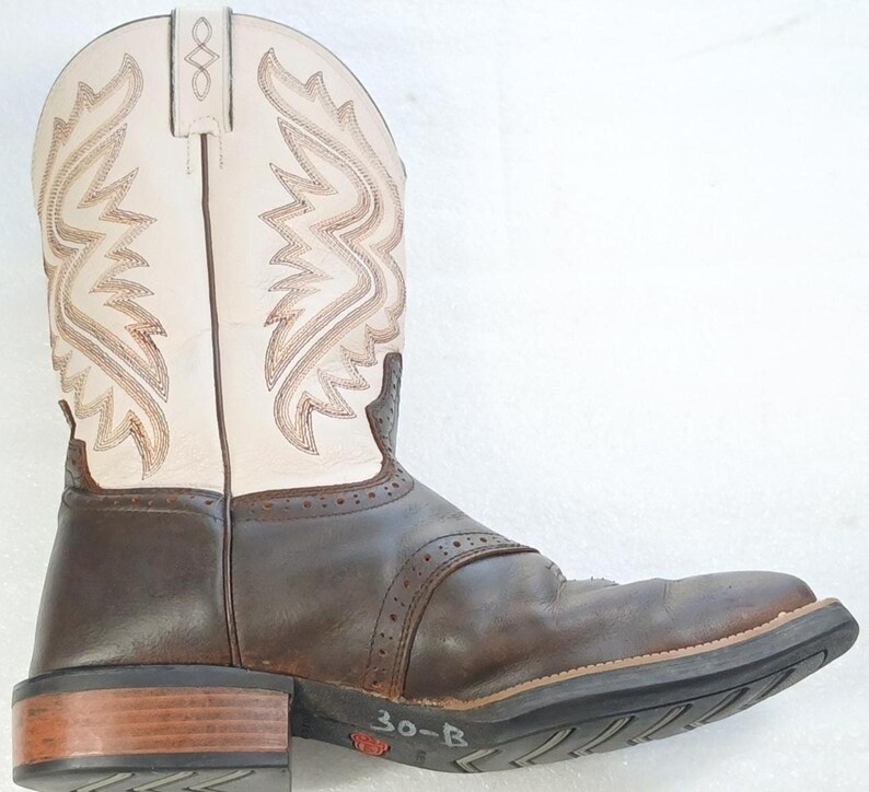 Stivali da cowboy Justin 8.5 EE in pelle bicolore marrone beige rodeo immagine 10
