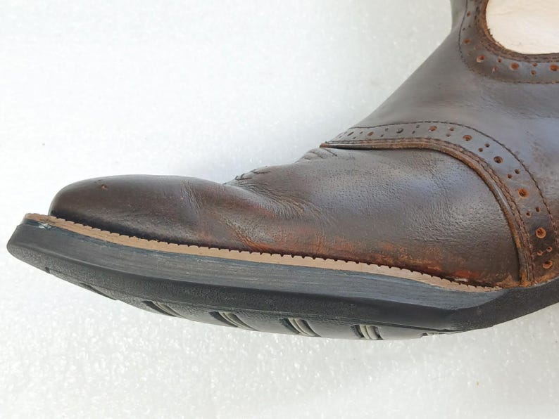 Stivali da cowboy Justin 8.5 EE in pelle bicolore marrone beige rodeo immagine 8