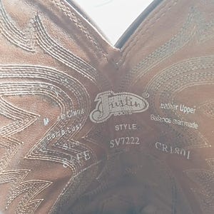 Stivali da cowboy Justin 8.5 EE in pelle bicolore marrone beige rodeo immagine 2