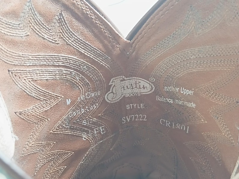 Stivali da cowboy Justin 8.5 EE in pelle bicolore marrone beige rodeo immagine 2