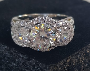 Bague de Mariage Diamant Moissanite 2 carats, Alliance de promesse, Bague Éternité Fiançailles, Argent 925 Plaqué Or, Certifiée GRA