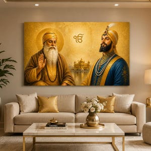 Guru Nanak Dev Ji & Guru Gobind Singh ji-Sikh andlig väggkonst || Tryck i aluminium