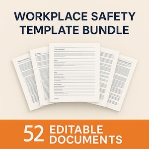 Vorlagenpaket für die Sicherheit am Arbeitsplatz • 52 bearbeitbare Formulare, Checklisten und Richtlinien • Programm für die Fertigungssicherheit • Word-Format