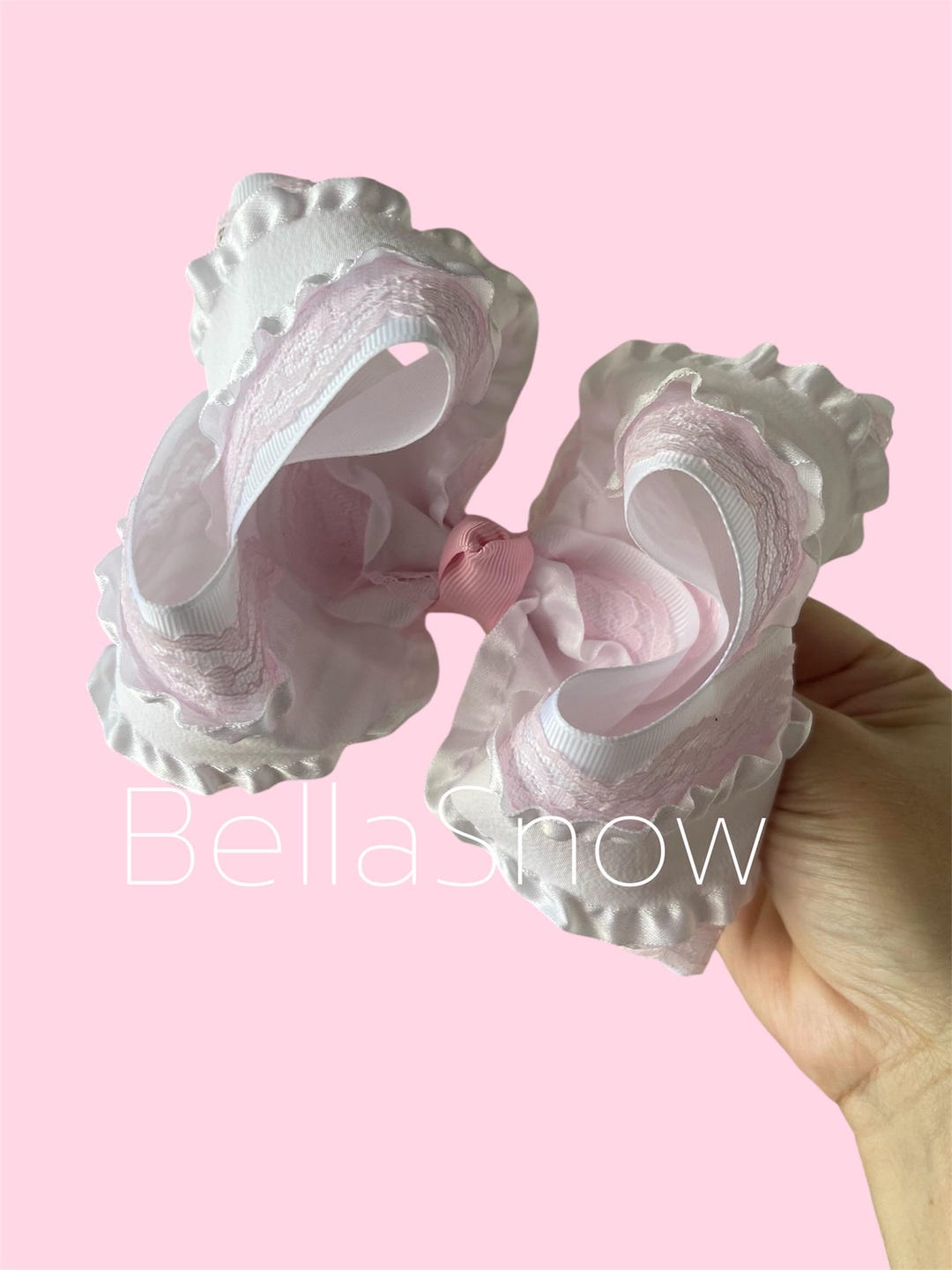 Pink & White Ruffles Boutique Bow - Etsy