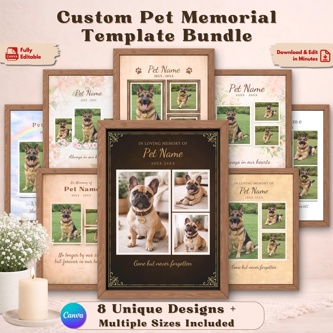 Custom Pet Memorial Canva Template Bundle Editable Dog Loss Poster ...