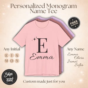 Custom Name Shirt Emma, Monogram Initial Tee, Personalized Name Shirt, Bella Canvas 3001 Unisex T-Shirt, Minimalist Gift