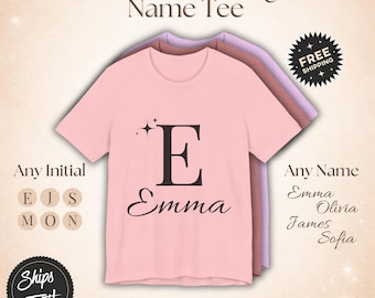 Camiseta personalizada con nombre Emma, camiseta con monograma inicial, camiseta unisex Bella Canvas 3001, regalo minimalista