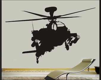 LARGE APACHE HELICOPTER ART BEDROOM WALL MURAL STICKER TRANSFER VINYL V7