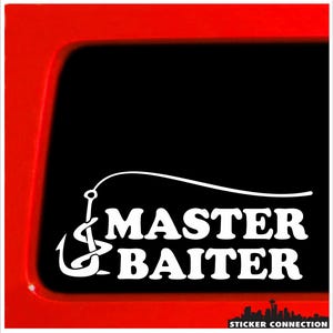 Adhesivo de pesca Master Baiter, 4 x 4 pulgadas, divertido adhesivo para coche y camión, adhesivo para parachoques para pescadores, portátiles, entusiastas de las actividades al aire libre y amantes de la pesca