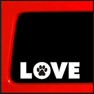 Love paw prints white vinyl sticker - cute animal dog puppy kitten wag pet decal car truck  Car / Truck / Laptop