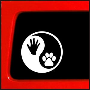 Dog Paw Yin Yang human Hand print vinyl window decal sticker car yin- Car / Truck / Laptop -