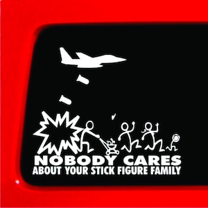 Sticker Connection | Jet Fighter Stick Figure Family Nobody Cares bomb funny stickers car decal bumper vinyl Sticker