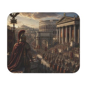 May include: A rectangular decorative item with a detailed illustration of ancient Rome. The image shows a Roman legion, the Colosseum, and other historical structures under a dramatic sky. A Roman soldier is in the foreground.