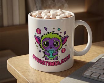Mug surstimulé - Tasse monstre anxiété drôle - Cadeau pour ami stressé - Mug à café introverti