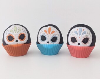 Glow in the Dark Sugar Skull Cupcake Mochi Plushie, Soft Toy, Kids Stuffed Toy Handmade from Minky