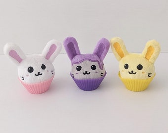Bunny Rabbit Cupcake Mochi Plushie, Soft Toy, Kids Stuffed Toy Handmade from Minky