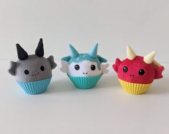 Dragon Cupcake Mochi Plushie, Soft Toy, Kids Stuffed Toy Handmade from Minky