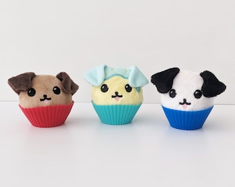 Puppy Dog Cupcake Mochi Plushie, Soft Toy, Kids Stuffed Toy Handmade from Minky