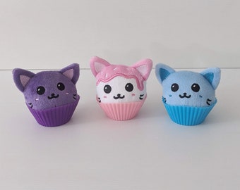 Cat Cupcake Mochi Plushie, Soft Toy, Kids Stuffed Toy Handmade from Minky