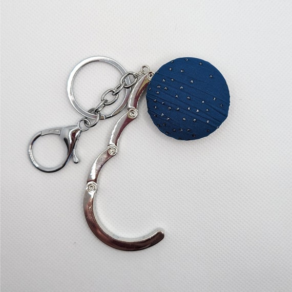 kerrianneanderson Handbag Hook Key Ring and Bag Charm, Purse Hook Hanger Key Chain, Bag Hook, Folding Purse Hanger in Blue Sparkle
