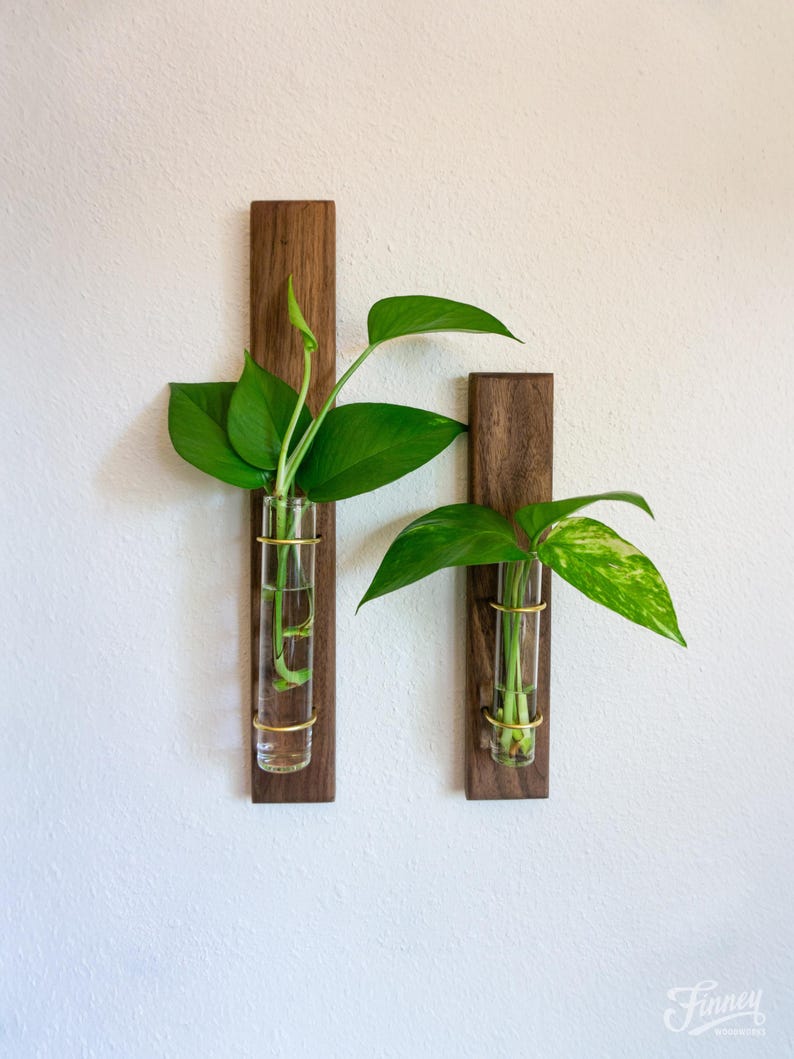 Willow | Wood Metal Propagation Station Bud Vase Wall Mounted Plant Decor image 1