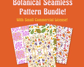 Retro Botanical Seamless Pattern Bundle – Floral Digital Paper (PNG, JPEG)