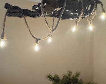 Handcrafted Rustic Driftwood Chandelier with Rope & Edison Bulbs – One of a Kind