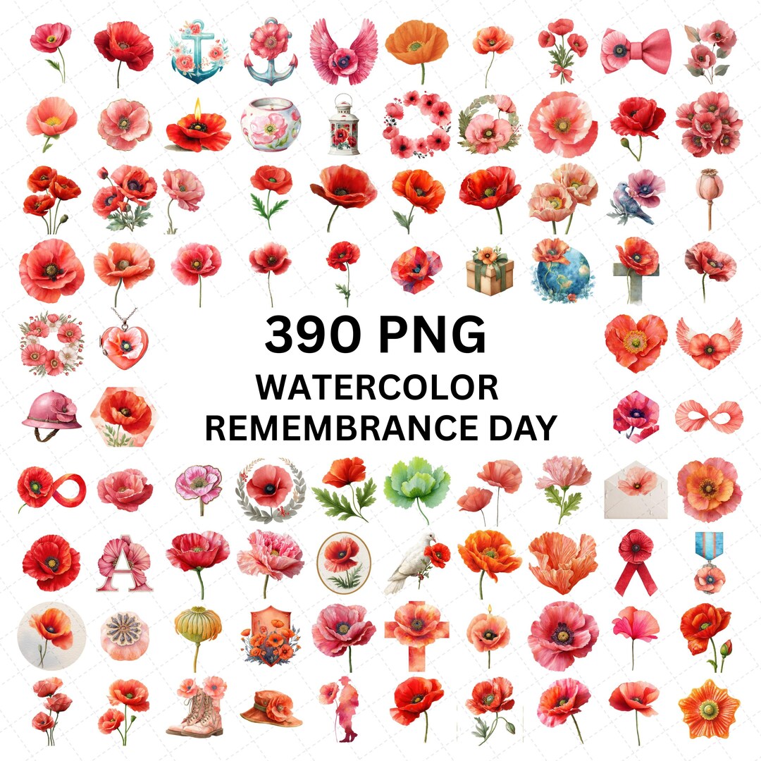 Watercolor Remembrance Day PNG Bundle 390 Files | Poppy Flowers Clipart ...