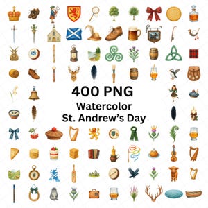 Watercolor St. Andrew’s Day PNG Bundle 400 Files | Scottish Icons Clipart Set, Highlands Symbols, Scotland PNG Elements Pack