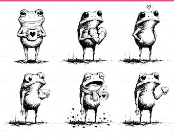 22 Valentine Frog PNG Bundle, Cute Frog Clipart SVG, Love Frog PNG Clip Art Set, Valentine Animals, Mug Shirt Sticker Design